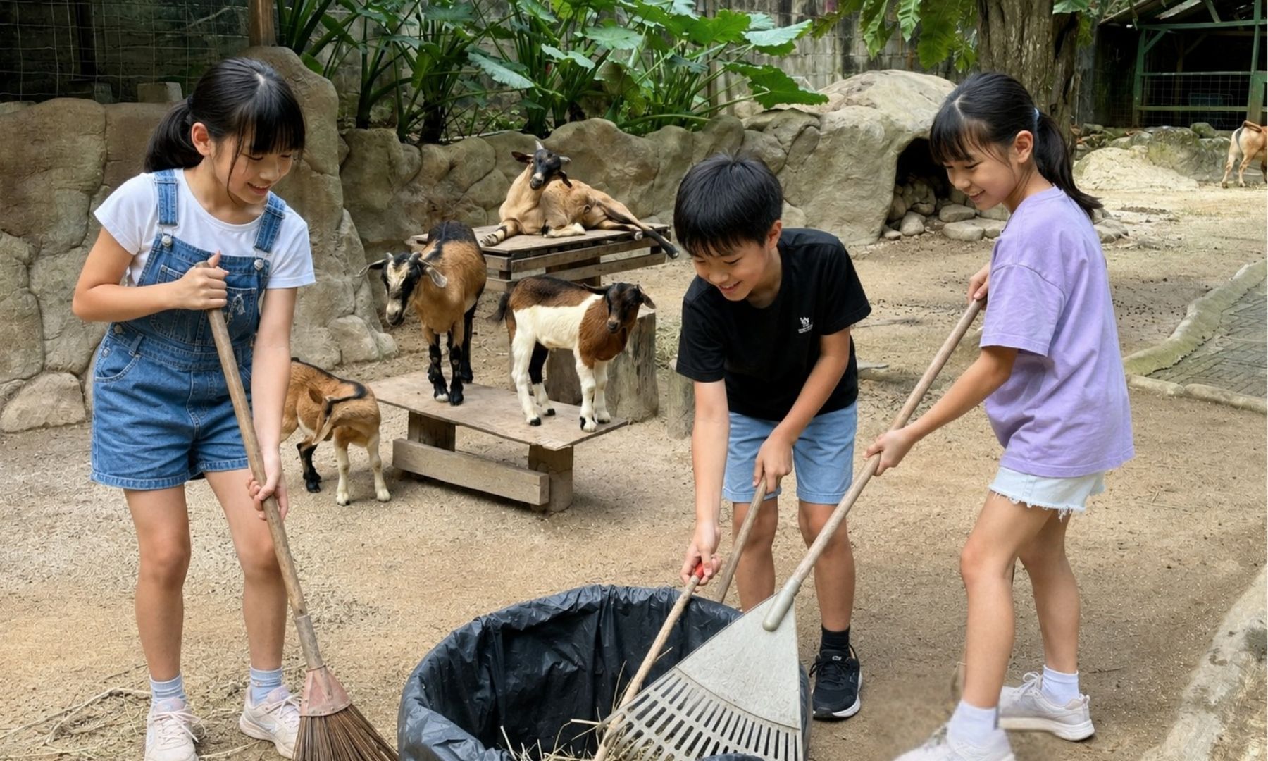 サバンナエリアで動物のお世話体験